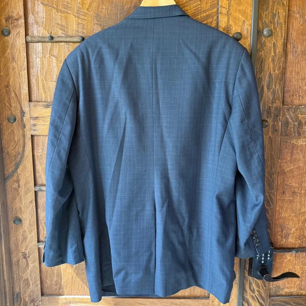 Lauren Ralph Lauren Blazer Men 46R Navy Gray Check Wool Sport Coat Pure New Wool